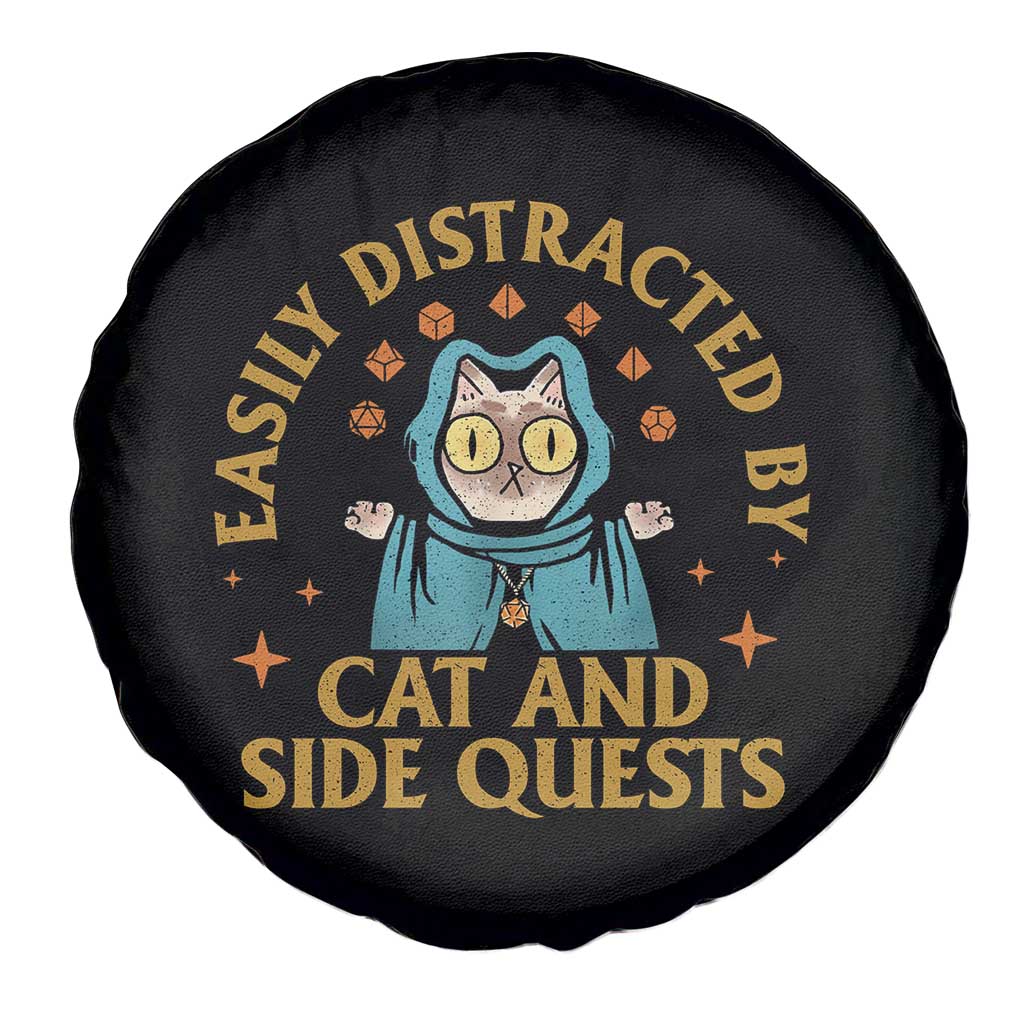 Funny Easily Distracted By Cats And Side Quests Spare Tire Cover RPG Tabletop Gamer - Wonder Print Shop
