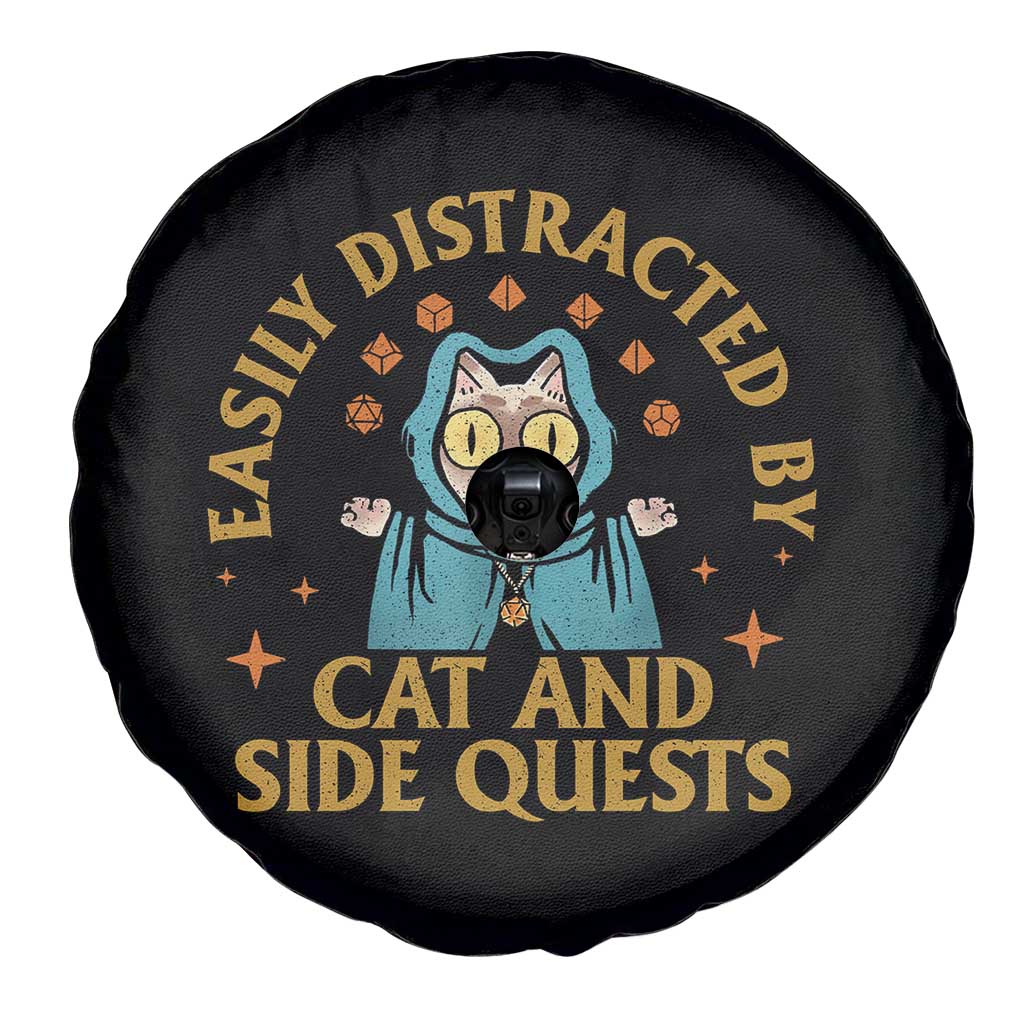 Funny Easily Distracted By Cats And Side Quests Spare Tire Cover RPG Tabletop Gamer - Wonder Print Shop