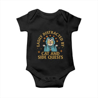 Funny Easily Distracted By Cats And Side Quests Baby Onesie RPG Tabletop Gamer - Wonder Print Shop