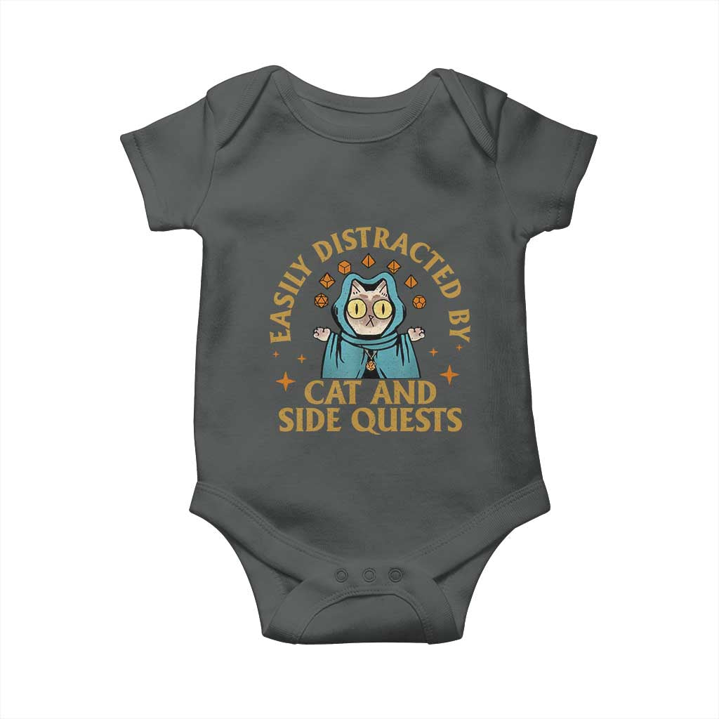 Funny Easily Distracted By Cats And Side Quests Baby Onesie RPG Tabletop Gamer - Wonder Print Shop