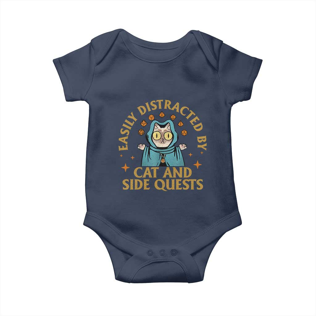 Funny Easily Distracted By Cats And Side Quests Baby Onesie RPG Tabletop Gamer - Wonder Print Shop