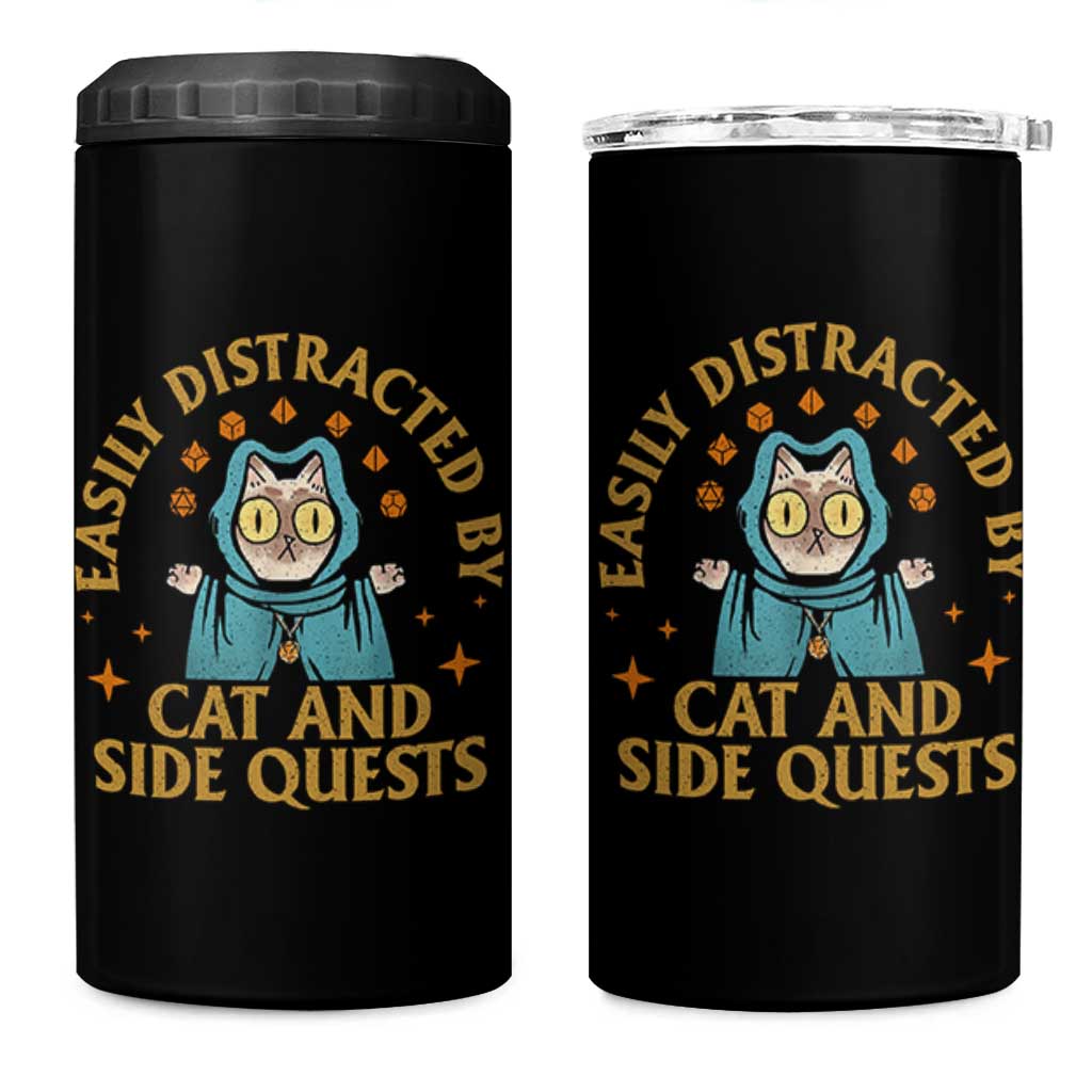 Funny Easily Distracted By Cats And Side Quests 4 in 1 Can Cooler Tumbler RPG Tabletop Gamer - Wonder Print Shop