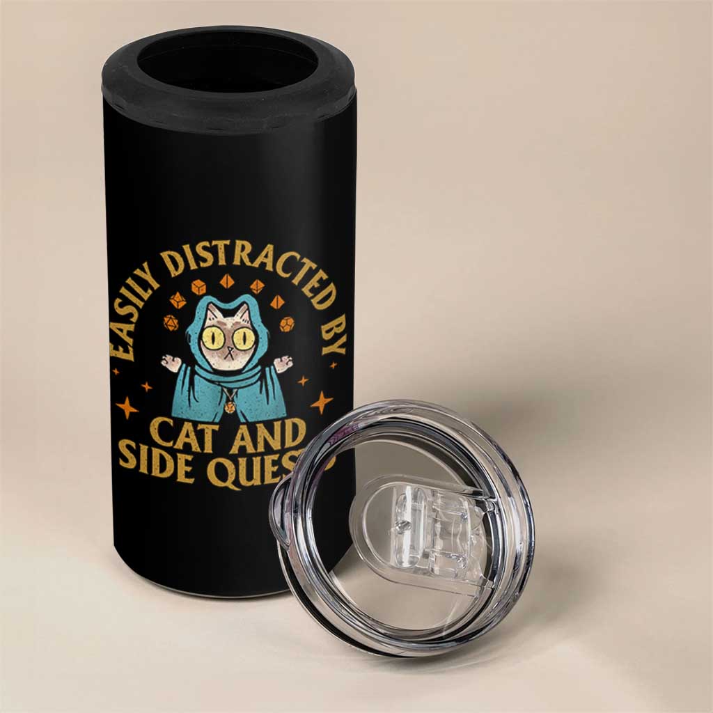 Funny Easily Distracted By Cats And Side Quests 4 in 1 Can Cooler Tumbler RPG Tabletop Gamer - Wonder Print Shop