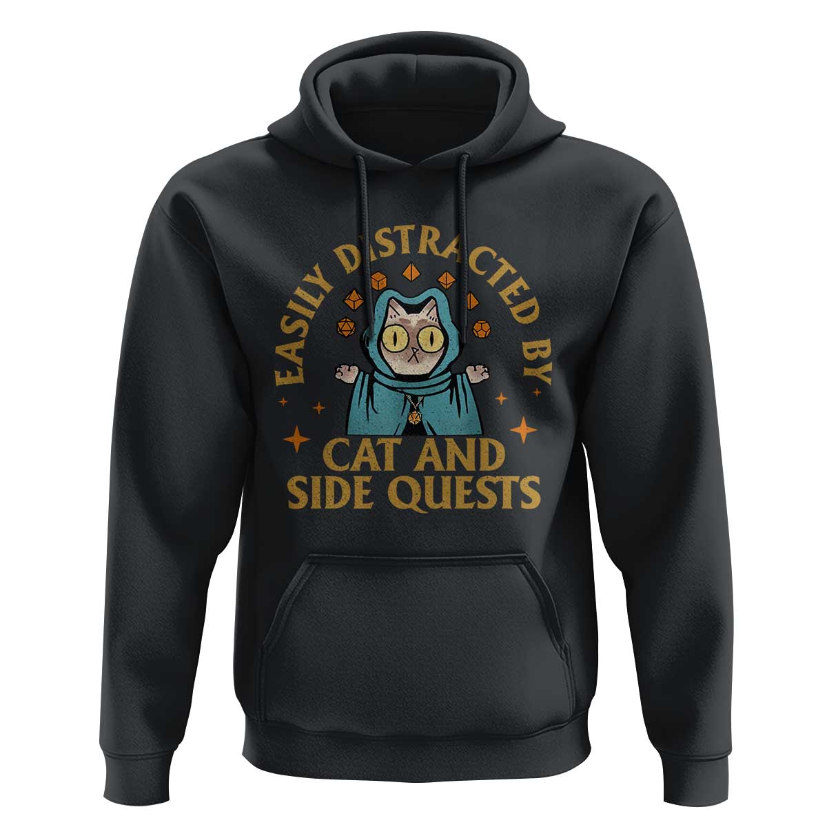 Funny Easily Distracted By Cats And Side Quests Hoodie RPG Tabletop Gamer - Wonder Print Shop