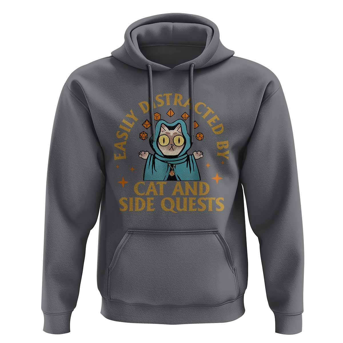 Funny Easily Distracted By Cats And Side Quests Hoodie RPG Tabletop Gamer - Wonder Print Shop