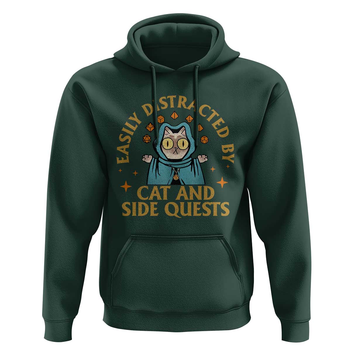 Funny Easily Distracted By Cats And Side Quests Hoodie RPG Tabletop Gamer - Wonder Print Shop