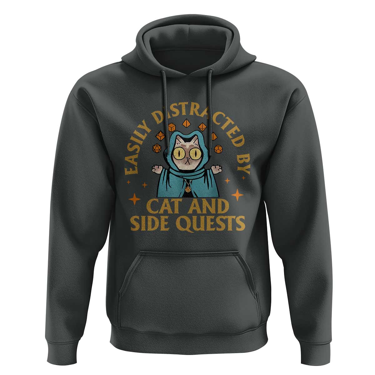 Funny Easily Distracted By Cats And Side Quests Hoodie RPG Tabletop Gamer - Wonder Print Shop
