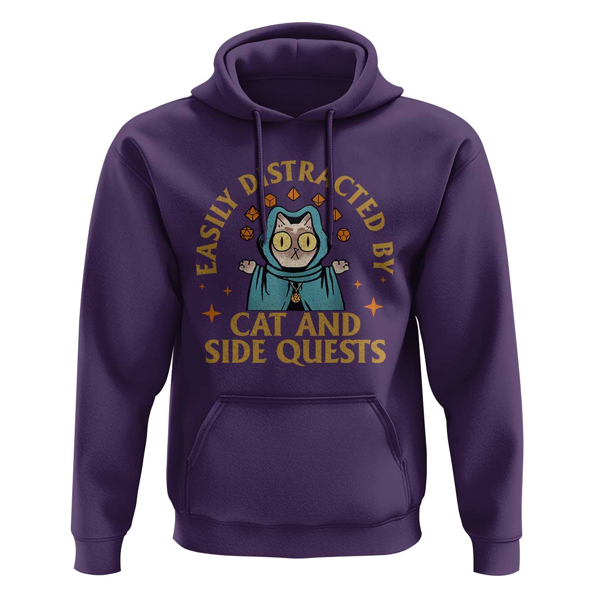 Funny Easily Distracted By Cats And Side Quests Hoodie RPG Tabletop Gamer - Wonder Print Shop