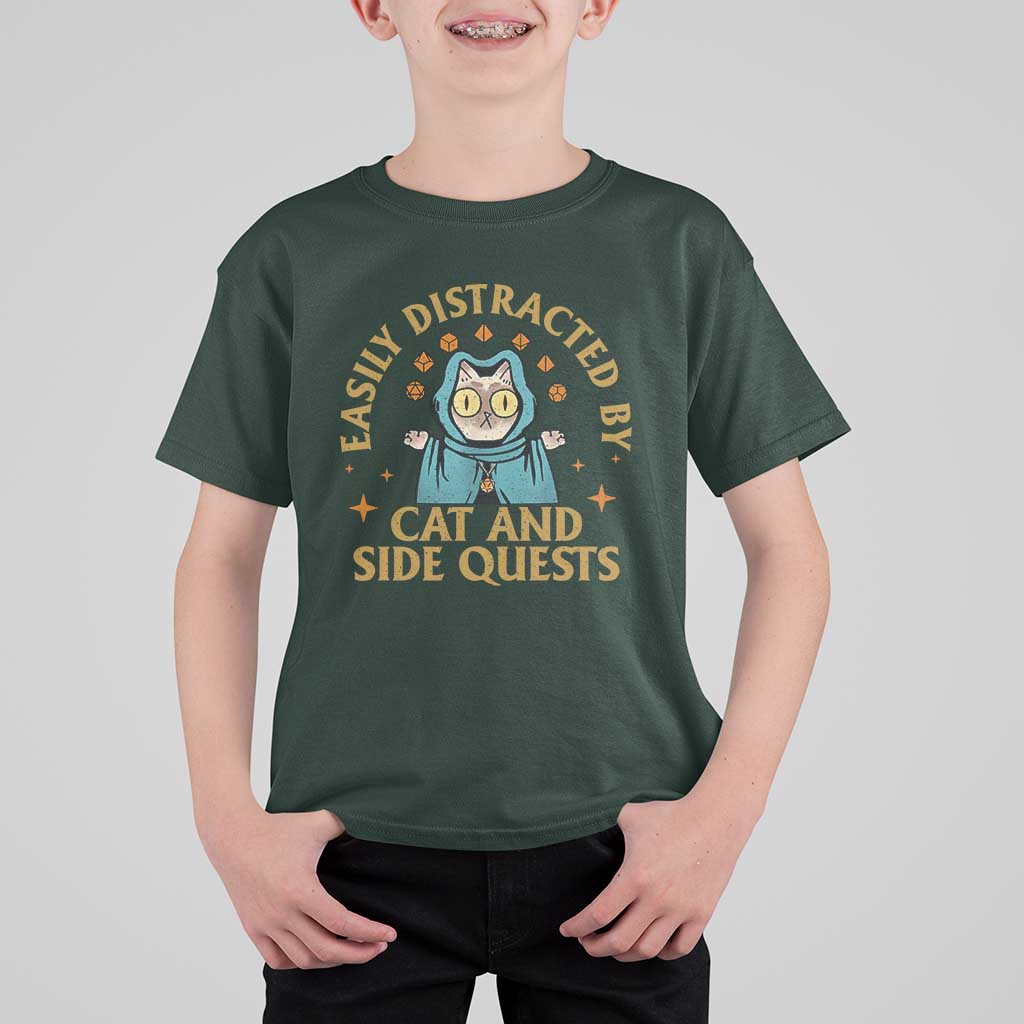 Funny Easily Distracted By Cats And Side Quests T Shirt For Kid RPG Tabletop Gamer - Wonder Print Shop
