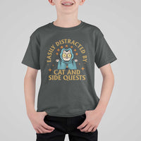 Funny Easily Distracted By Cats And Side Quests T Shirt For Kid RPG Tabletop Gamer - Wonder Print Shop