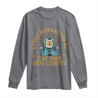 Funny Easily Distracted By Cats And Side Quests Long Sleeve Shirt RPG Tabletop Gamer - Wonder Print Shop