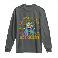 Funny Easily Distracted By Cats And Side Quests Long Sleeve Shirt RPG Tabletop Gamer - Wonder Print Shop