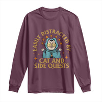 Funny Easily Distracted By Cats And Side Quests Long Sleeve Shirt RPG Tabletop Gamer - Wonder Print Shop