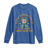 Funny Easily Distracted By Cats And Side Quests Long Sleeve Shirt RPG Tabletop Gamer - Wonder Print Shop