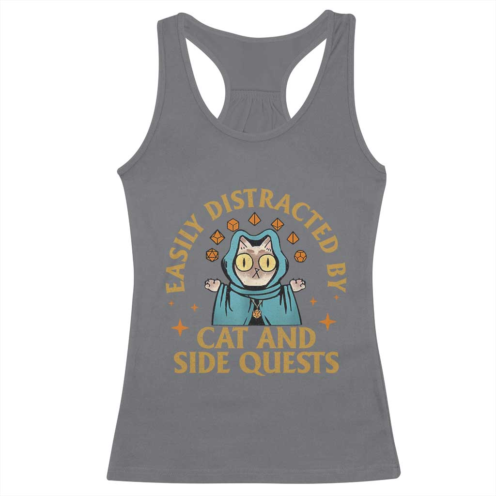 Funny Easily Distracted By Cats And Side Quests Racerback Tank Top RPG Tabletop Gamer - Wonder Print Shop