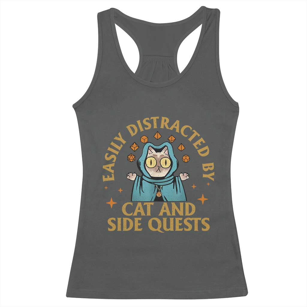 Funny Easily Distracted By Cats And Side Quests Racerback Tank Top RPG Tabletop Gamer - Wonder Print Shop