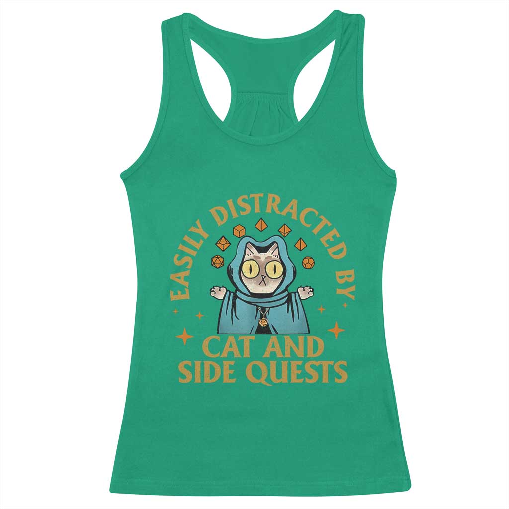Funny Easily Distracted By Cats And Side Quests Racerback Tank Top RPG Tabletop Gamer - Wonder Print Shop