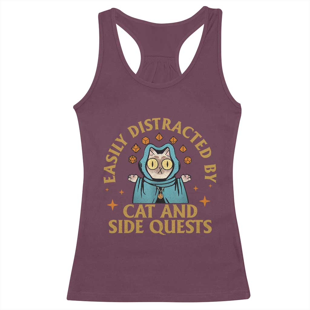 Funny Easily Distracted By Cats And Side Quests Racerback Tank Top RPG Tabletop Gamer - Wonder Print Shop