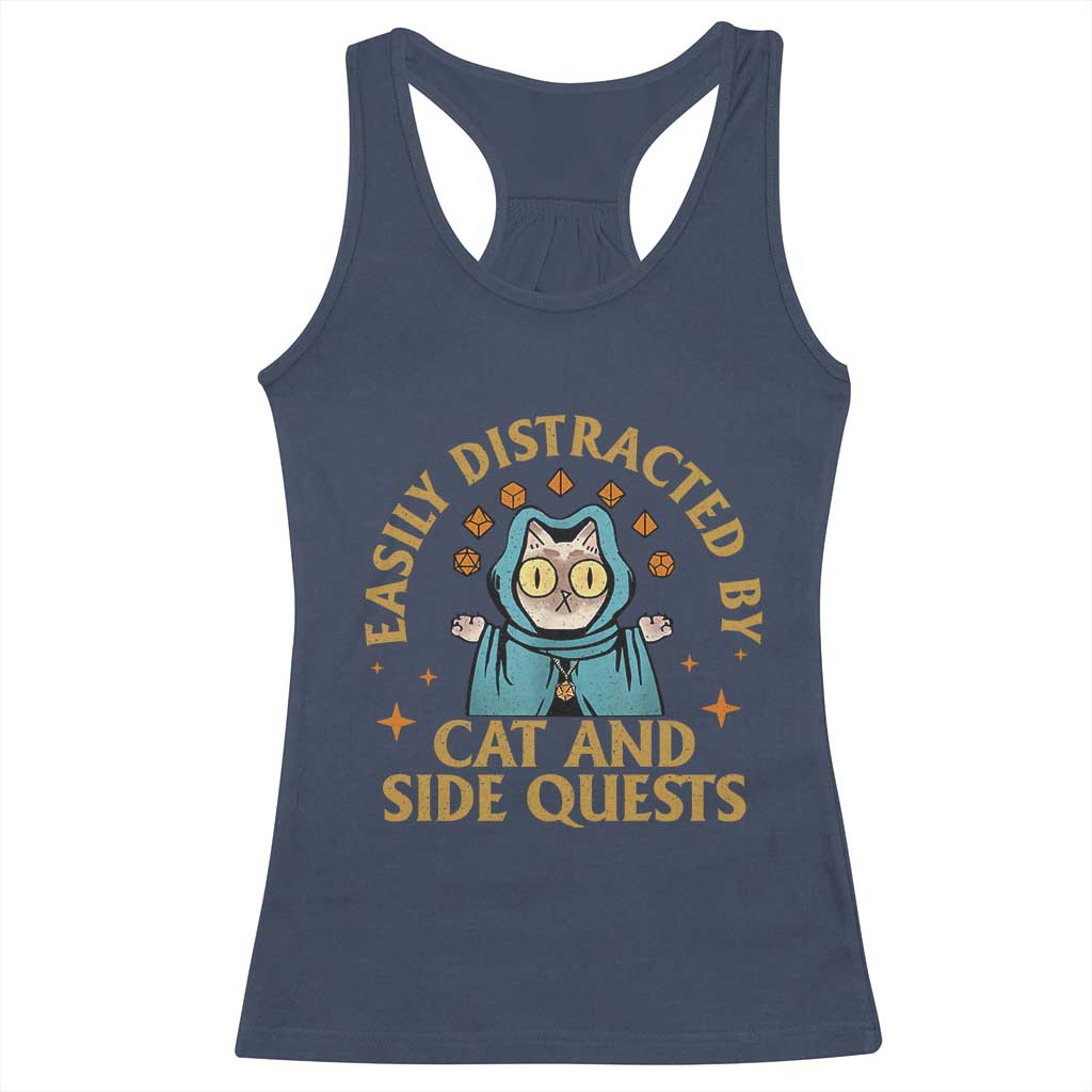 Funny Easily Distracted By Cats And Side Quests Racerback Tank Top RPG Tabletop Gamer - Wonder Print Shop