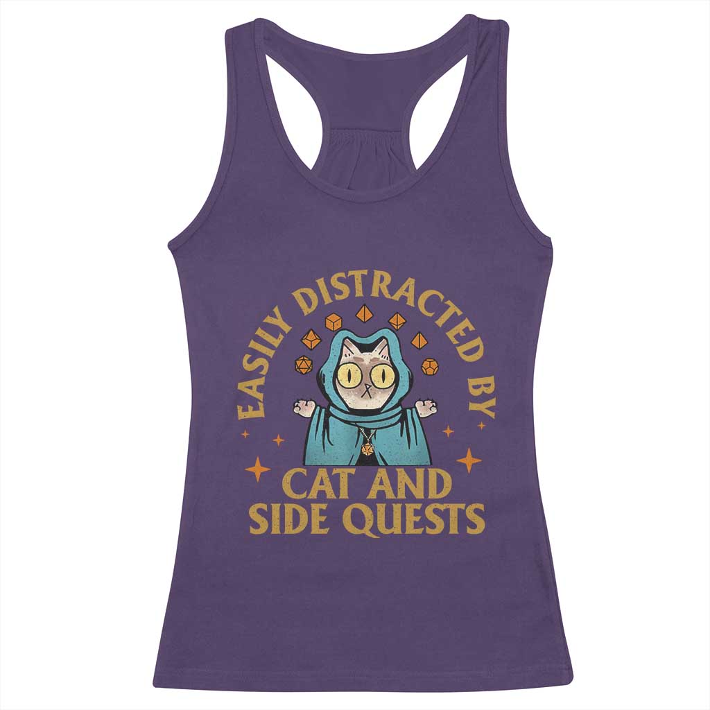 Funny Easily Distracted By Cats And Side Quests Racerback Tank Top RPG Tabletop Gamer - Wonder Print Shop