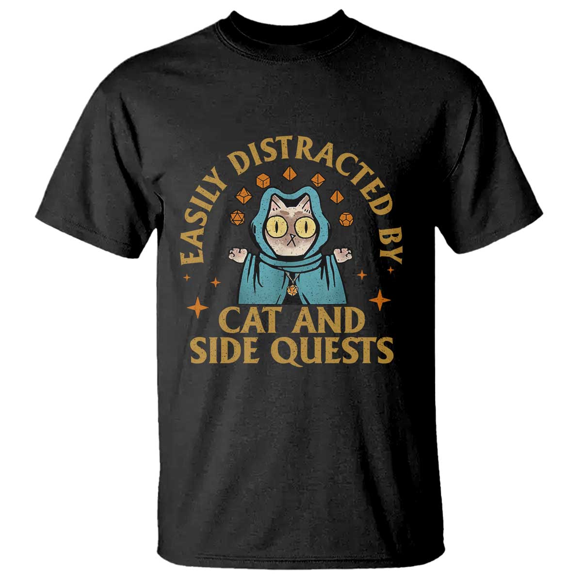 Funny Easily Distracted By Cats And Side Quests T Shirt RPG Tabletop Gamer - Wonder Print Shop