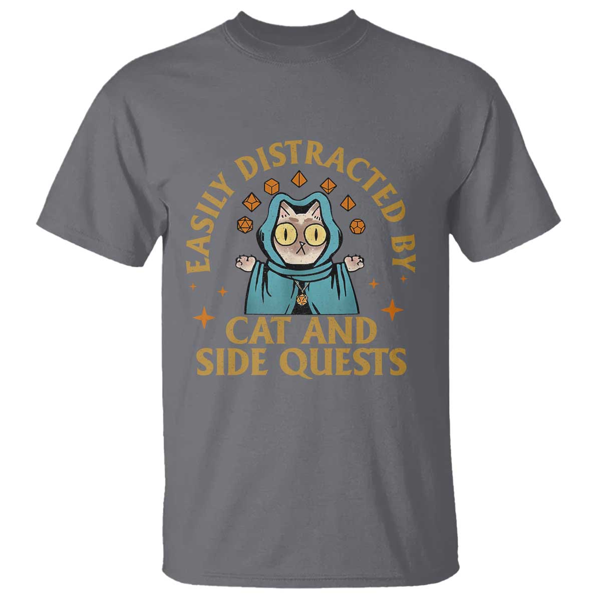 Funny Easily Distracted By Cats And Side Quests T Shirt RPG Tabletop Gamer - Wonder Print Shop
