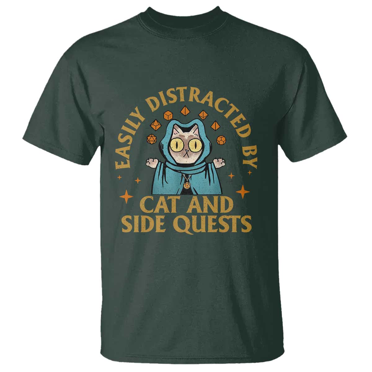 Funny Easily Distracted By Cats And Side Quests T Shirt RPG Tabletop Gamer - Wonder Print Shop
