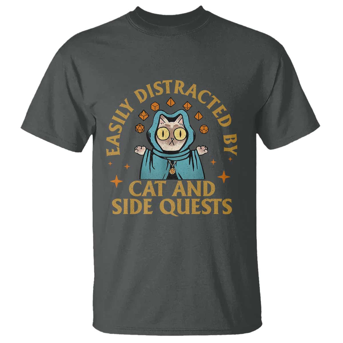 Funny Easily Distracted By Cats And Side Quests T Shirt RPG Tabletop Gamer - Wonder Print Shop