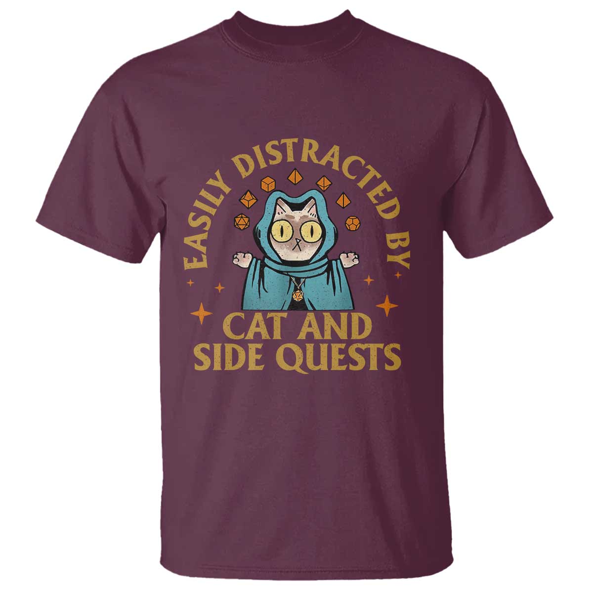 Funny Easily Distracted By Cats And Side Quests T Shirt RPG Tabletop Gamer - Wonder Print Shop