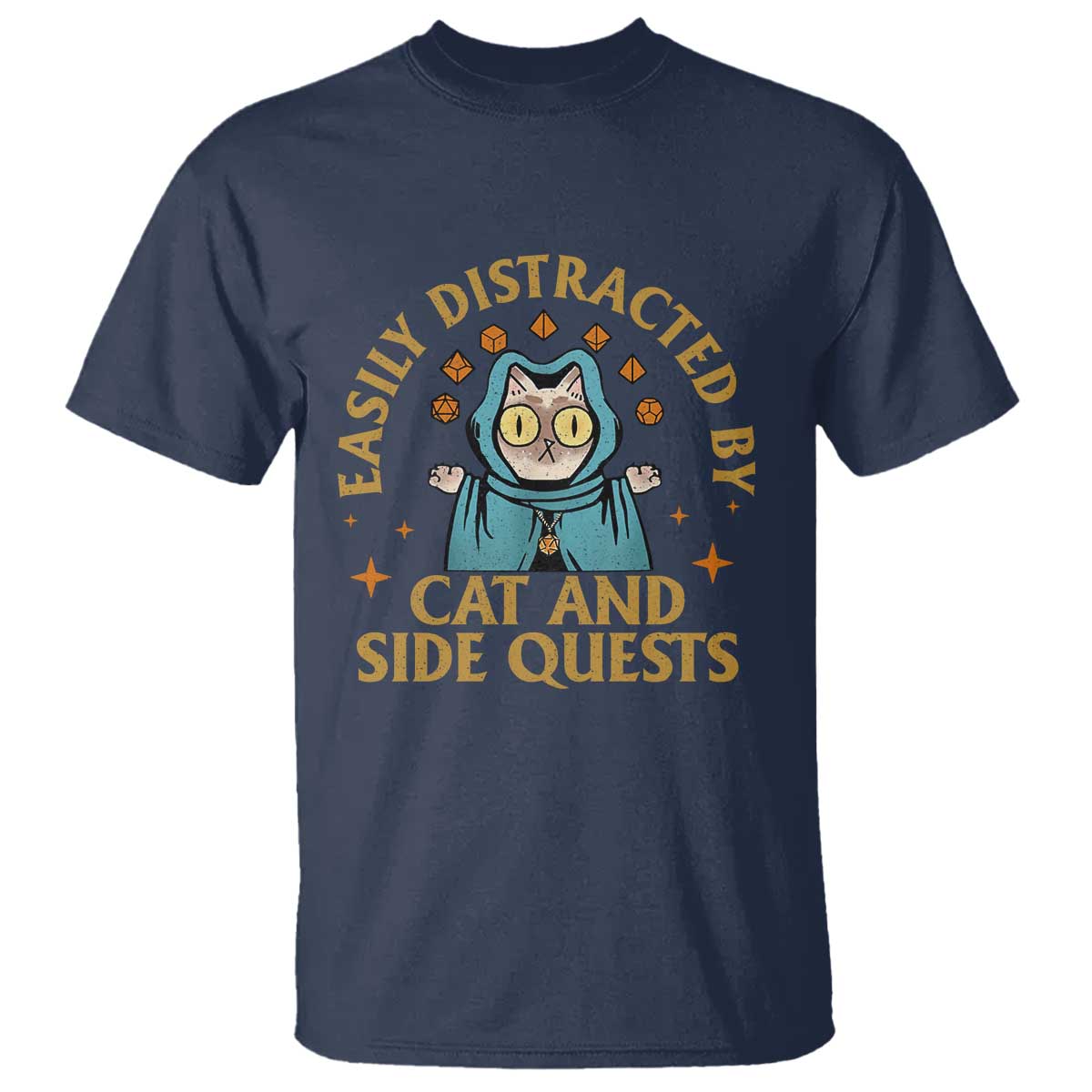 Funny Easily Distracted By Cats And Side Quests T Shirt RPG Tabletop Gamer - Wonder Print Shop
