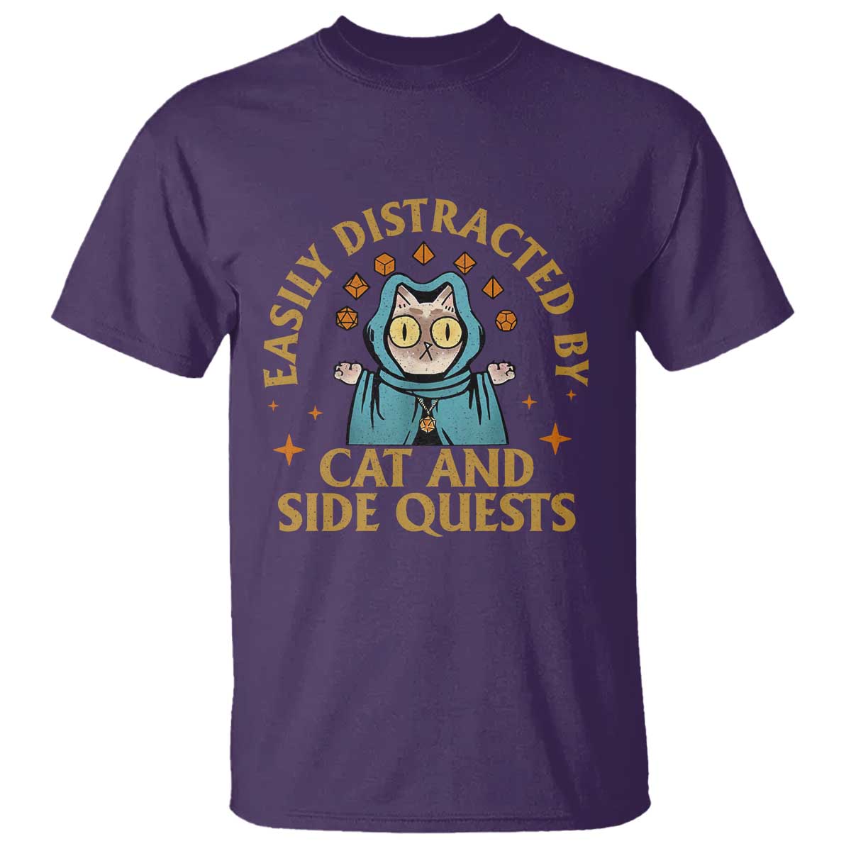 Funny Easily Distracted By Cats And Side Quests T Shirt RPG Tabletop Gamer - Wonder Print Shop