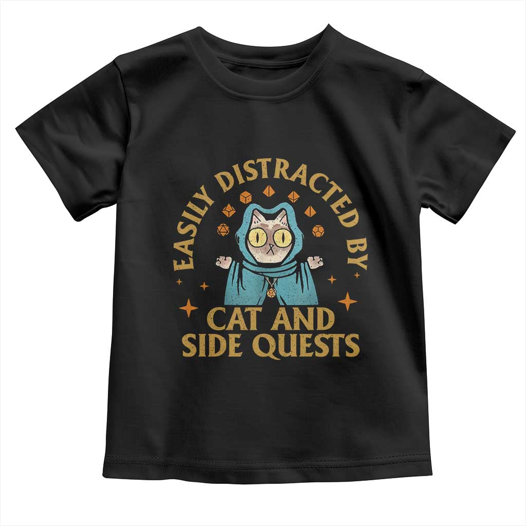 Funny Easily Distracted By Cats And Side Quests Toddler T Shirt RPG Tabletop Gamer - Wonder Print Shop