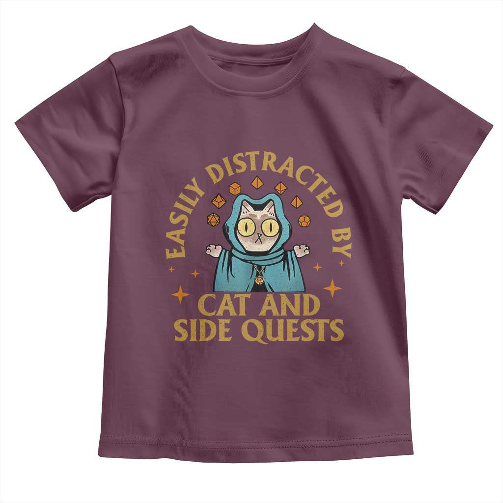 Funny Easily Distracted By Cats And Side Quests Toddler T Shirt RPG Tabletop Gamer - Wonder Print Shop