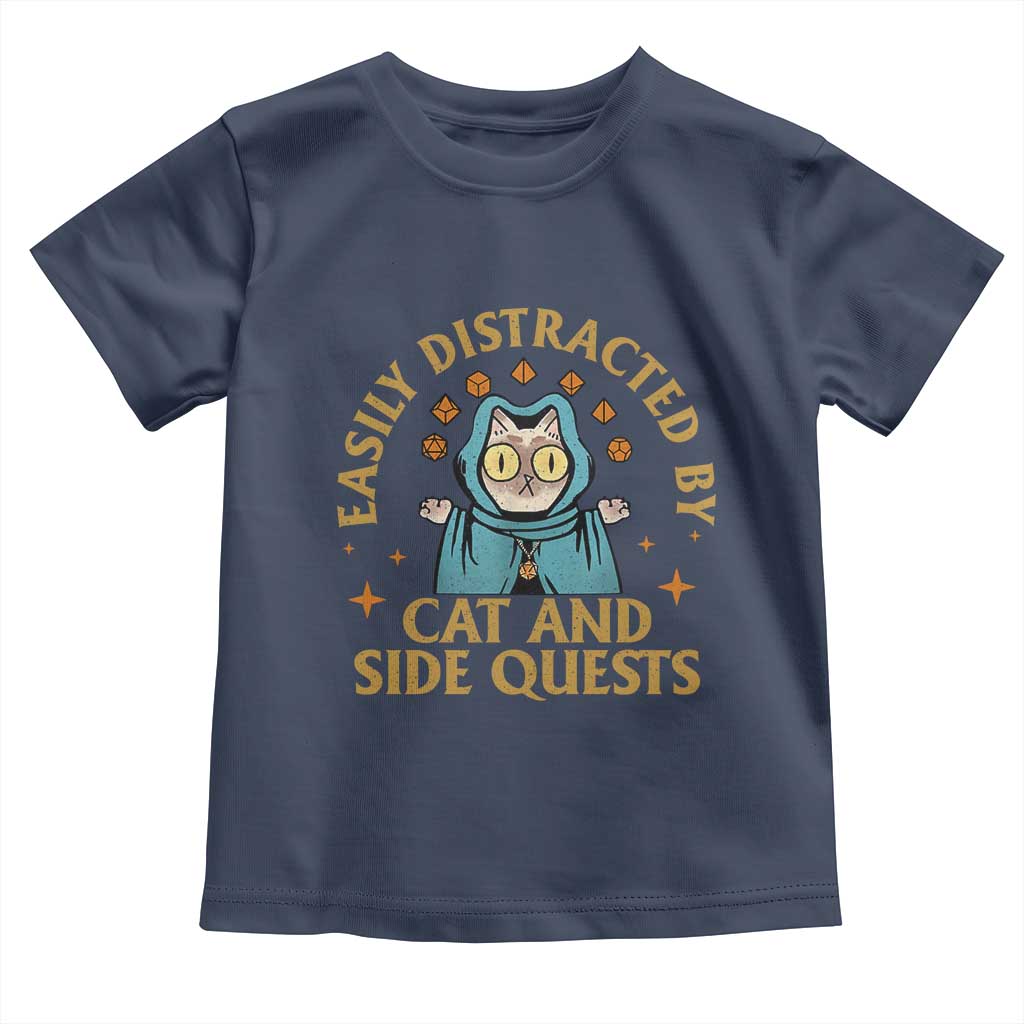 Funny Easily Distracted By Cats And Side Quests Toddler T Shirt RPG Tabletop Gamer - Wonder Print Shop