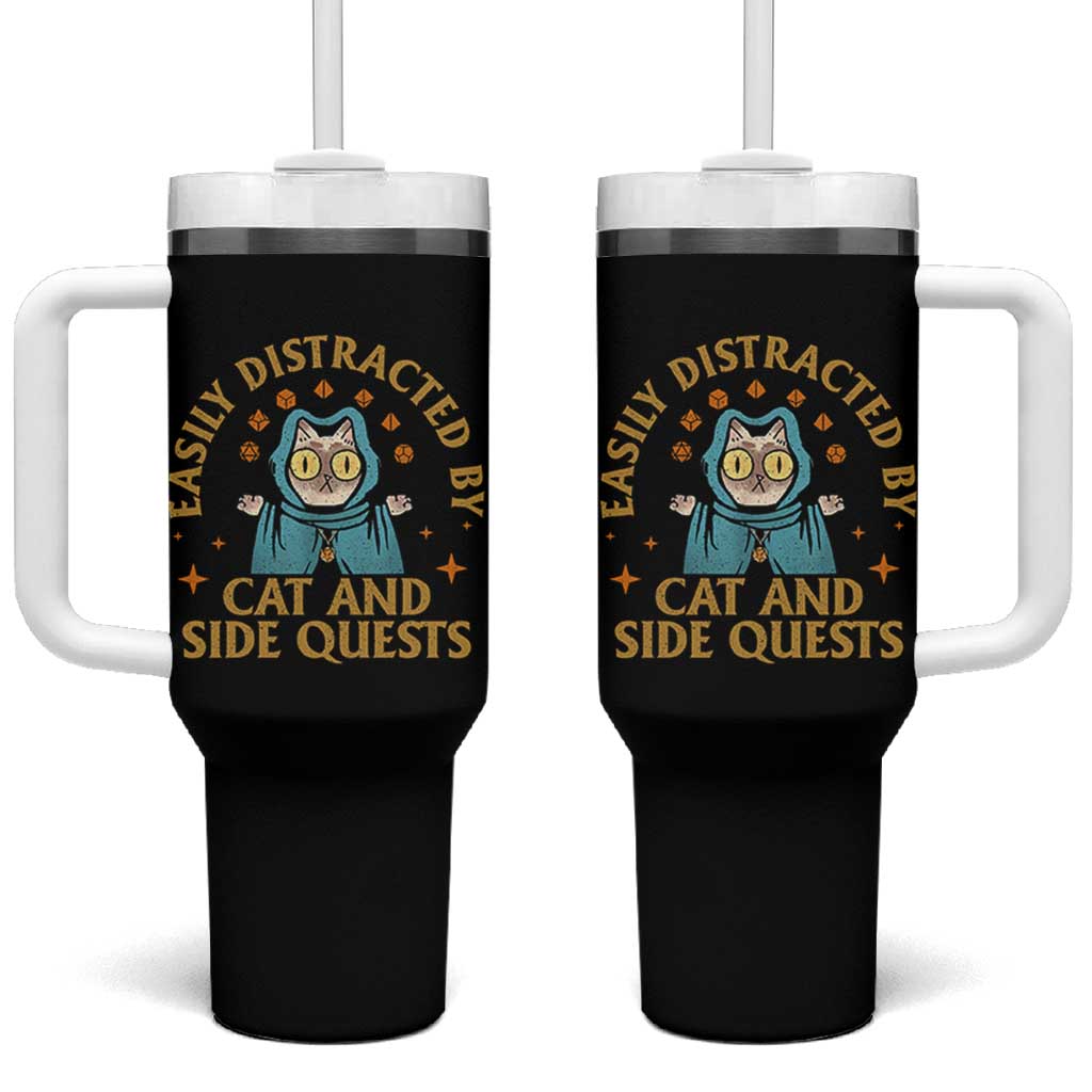 Funny Easily Distracted By Cats And Side Quests Tumbler With Handle RPG Tabletop Gamer - Wonder Print Shop