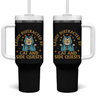 Funny Easily Distracted By Cats And Side Quests Tumbler With Handle RPG Tabletop Gamer - Wonder Print Shop