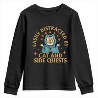 Funny Easily Distracted By Cats And Side Quests Youth Sweatshirt RPG Tabletop Gamer - Wonder Print Shop