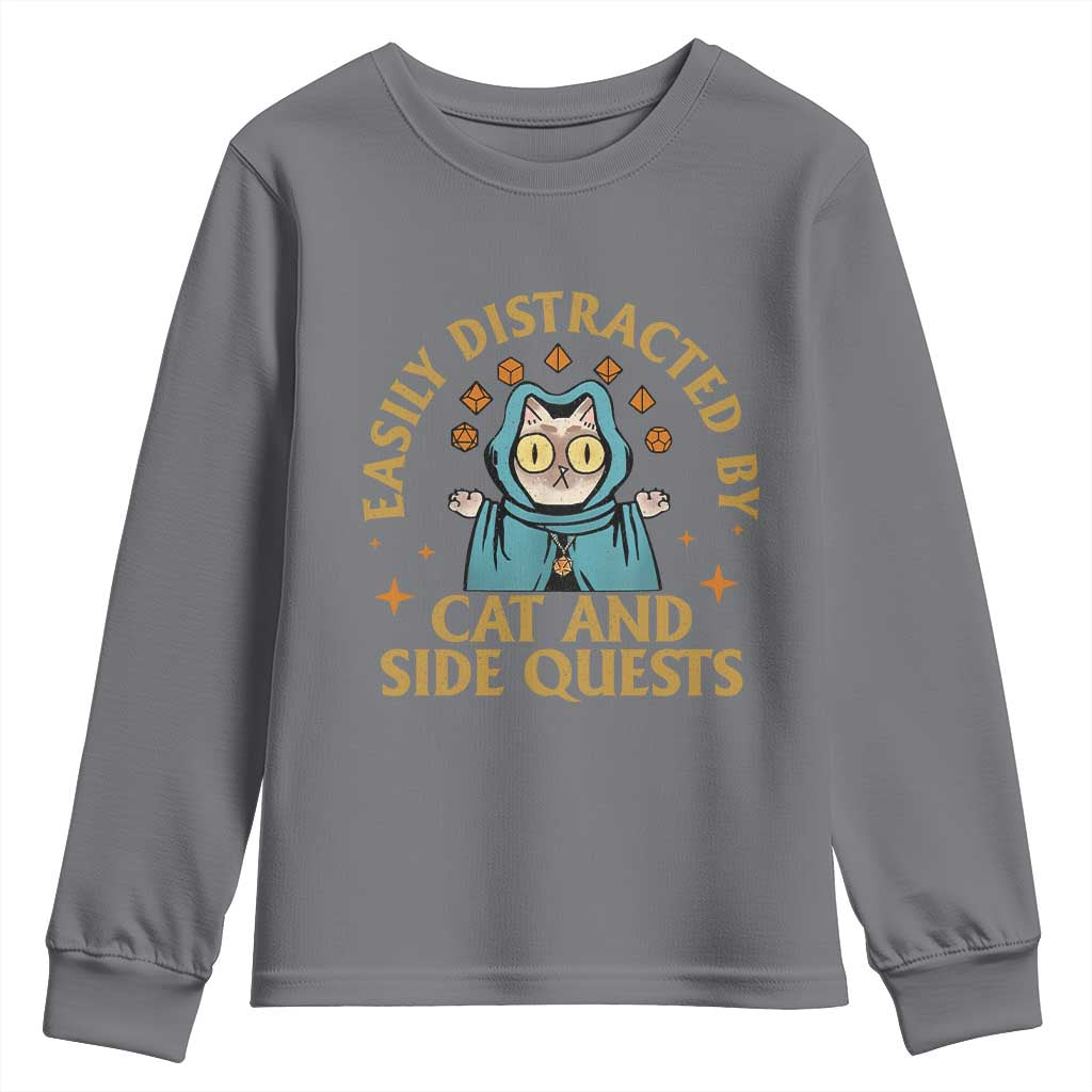 Funny Easily Distracted By Cats And Side Quests Youth Sweatshirt RPG Tabletop Gamer - Wonder Print Shop