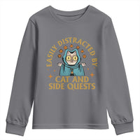 Funny Easily Distracted By Cats And Side Quests Youth Sweatshirt RPG Tabletop Gamer - Wonder Print Shop