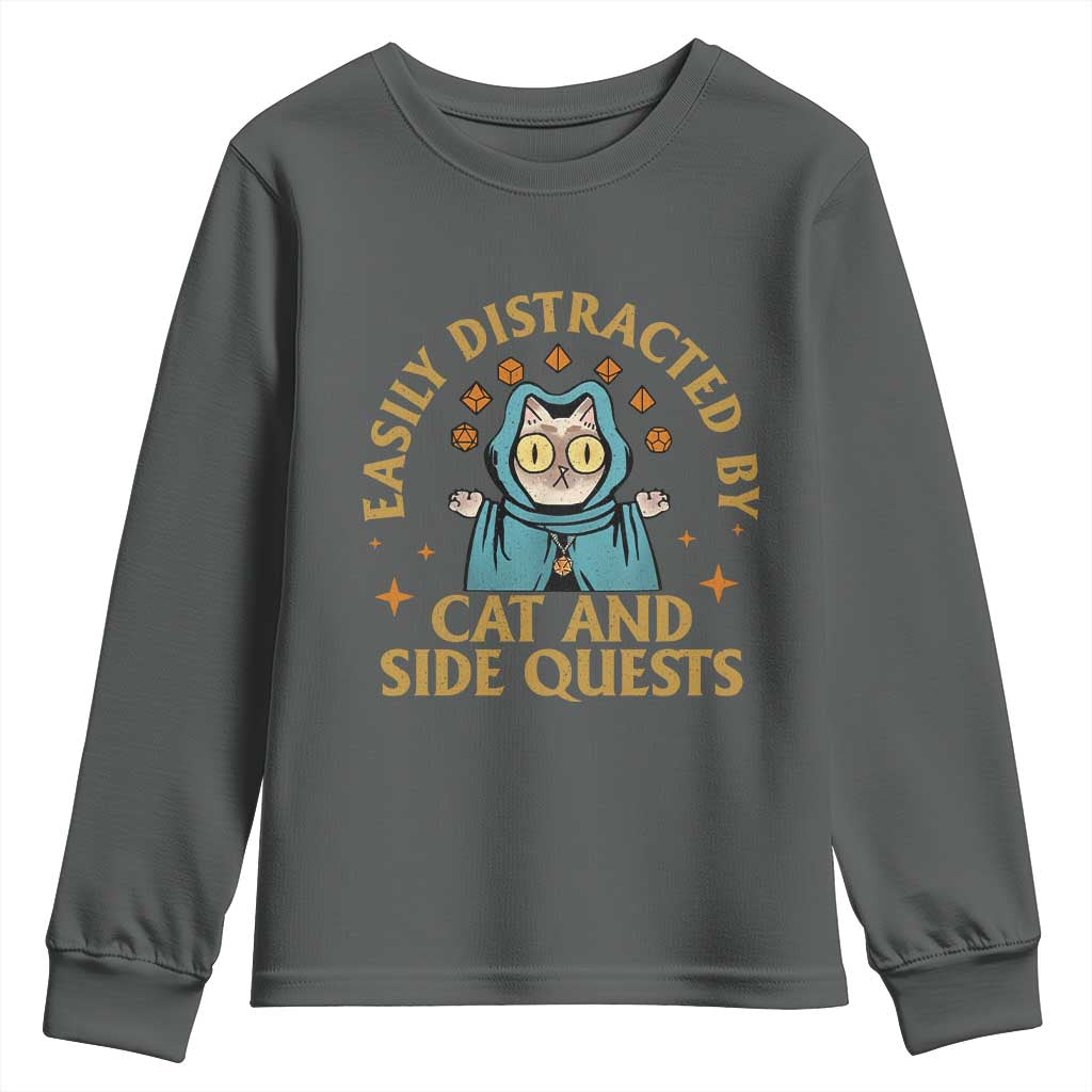 Funny Easily Distracted By Cats And Side Quests Youth Sweatshirt RPG Tabletop Gamer - Wonder Print Shop