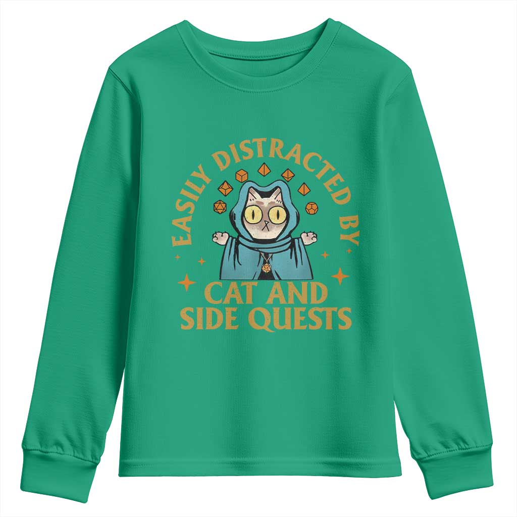 Funny Easily Distracted By Cats And Side Quests Youth Sweatshirt RPG Tabletop Gamer - Wonder Print Shop