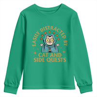 Funny Easily Distracted By Cats And Side Quests Youth Sweatshirt RPG Tabletop Gamer - Wonder Print Shop