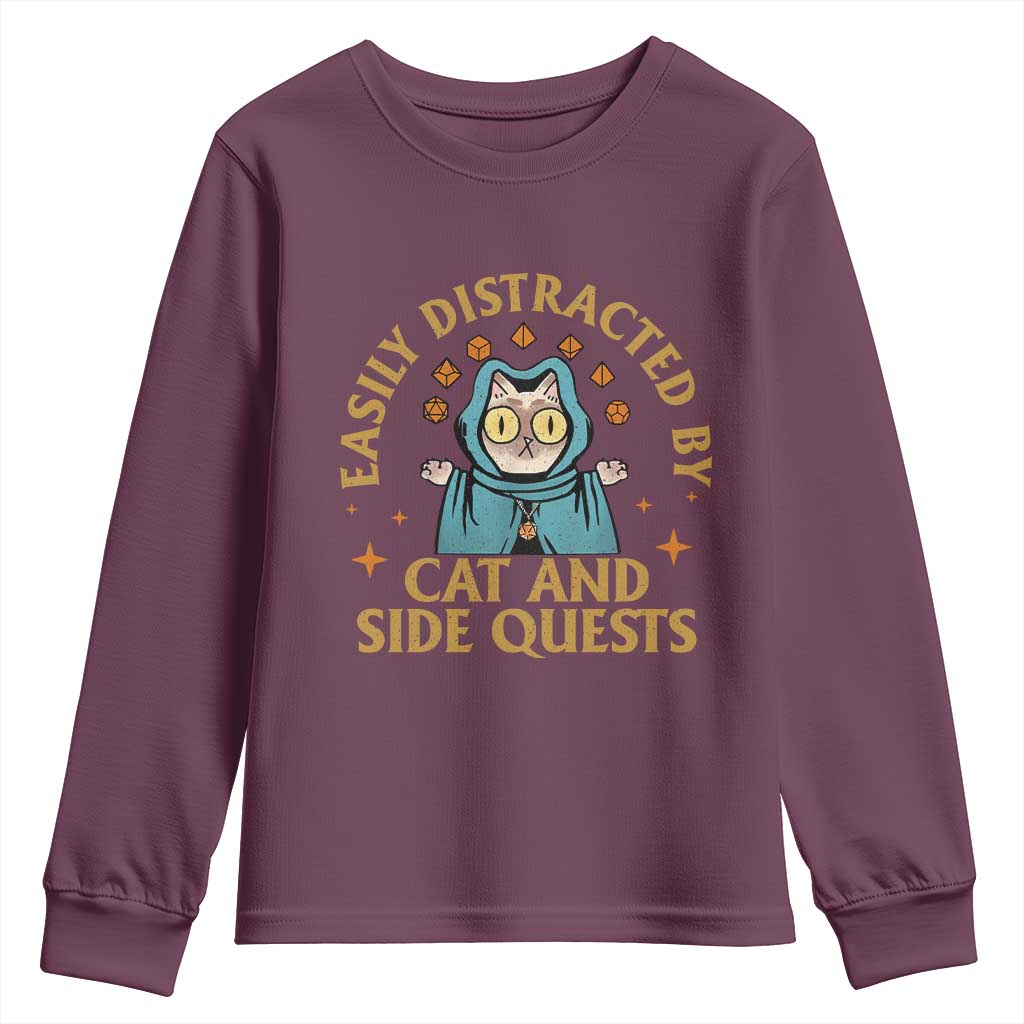 Funny Easily Distracted By Cats And Side Quests Youth Sweatshirt RPG Tabletop Gamer - Wonder Print Shop