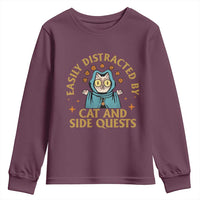 Funny Easily Distracted By Cats And Side Quests Youth Sweatshirt RPG Tabletop Gamer - Wonder Print Shop