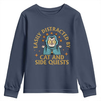 Funny Easily Distracted By Cats And Side Quests Youth Sweatshirt RPG Tabletop Gamer - Wonder Print Shop