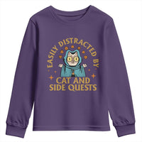 Funny Easily Distracted By Cats And Side Quests Youth Sweatshirt RPG Tabletop Gamer - Wonder Print Shop