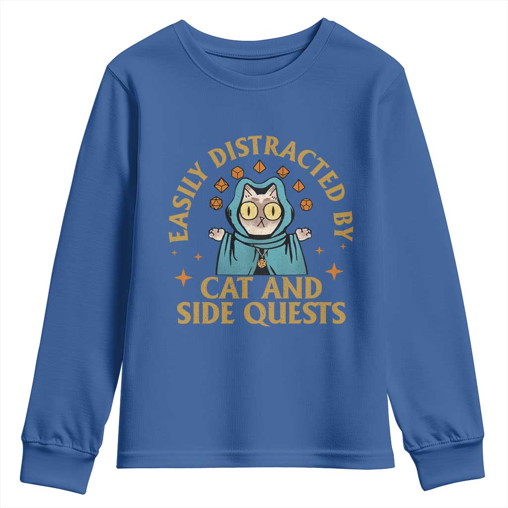 Funny Easily Distracted By Cats And Side Quests Youth Sweatshirt RPG Tabletop Gamer - Wonder Print Shop