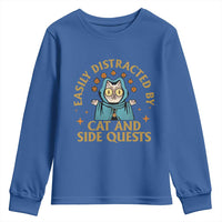 Funny Easily Distracted By Cats And Side Quests Youth Sweatshirt RPG Tabletop Gamer - Wonder Print Shop