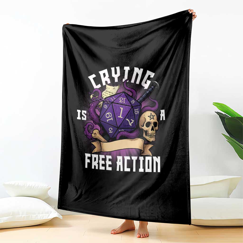 Funny RPG Gamer Crying Is A Free Action Throw Blanket Vintage D20 Side Quests Tabletop - Wonder Print Shop