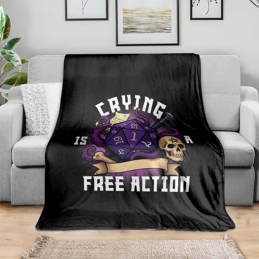 Funny RPG Gamer Crying Is A Free Action Throw Blanket Vintage D20 Side Quests Tabletop - Wonder Print Shop